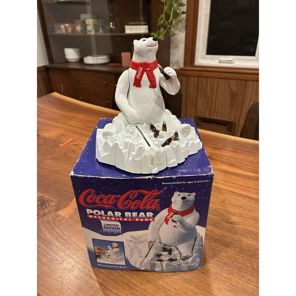 VTG 1995 COKE COCA COLA Polar Bear Die Cast Mechanical Bank Limited Edition